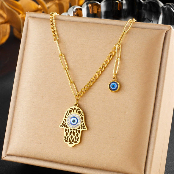 Necklace Stainless Steel Pearl Love Dripping Oil Color Palm Heart Shape Electroplating Women's