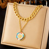 Necklace Stainless Steel Pearl Love Dripping Oil Color Palm Heart Shape Electroplating Women's