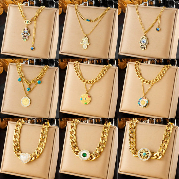 Necklace Stainless Steel Pearl Love Dripping Oil Color Palm Heart Shape Electroplating Women's