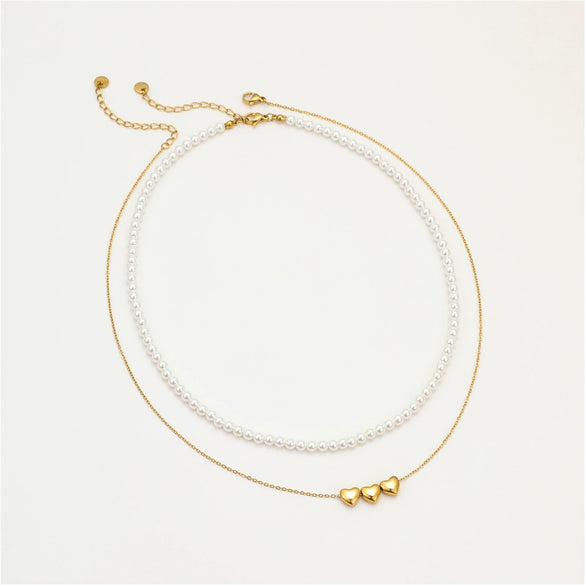 Necklace Stainless Steel Pearl Love Pendant 18K Gold Plated Titanium Steel Jewelry