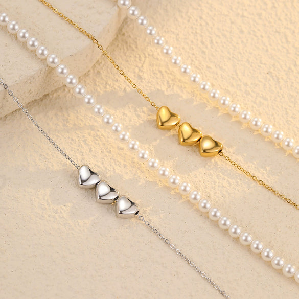 Necklace Stainless Steel Pearl Love Pendant 18K Gold Plated Titanium Steel Jewelry