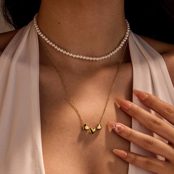 Necklace Stainless Steel Pearl Love Pendant 18K Gold Plated Titanium Steel Jewelry