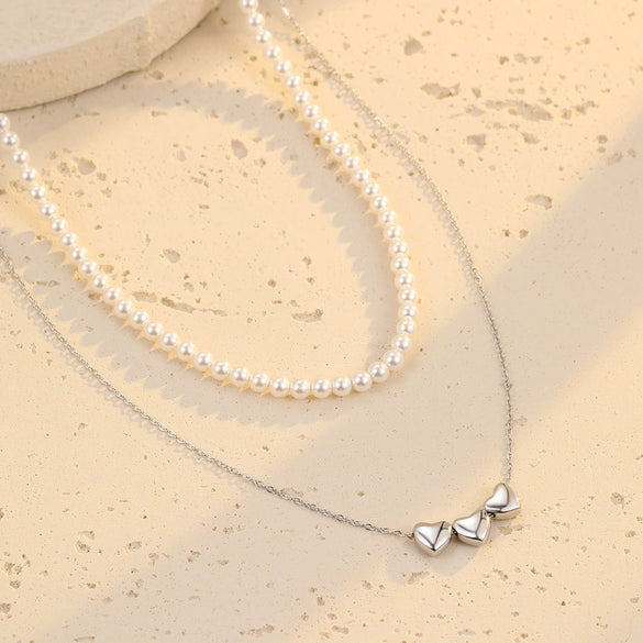 Necklace Stainless Steel Pearl Love Pendant 18K Gold Plated Titanium Steel Jewelry
