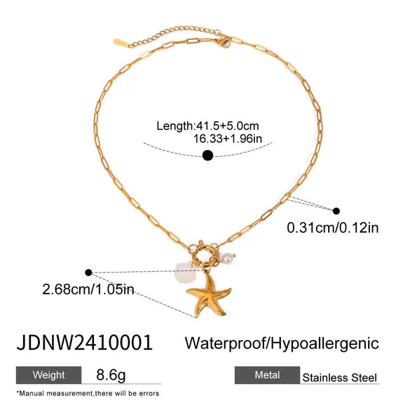 Necklace Stainless Steel Pearl Marine Shell Starfish Geometric Electroplating Women's Jewelry