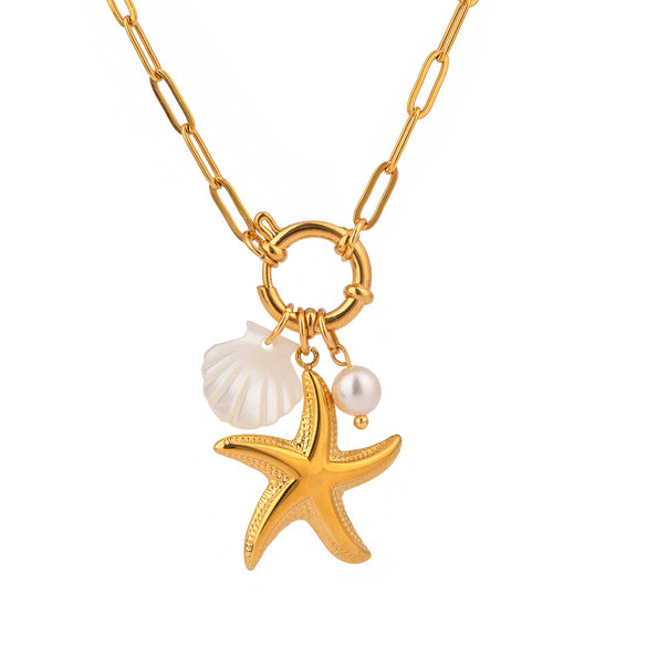 Necklace Stainless Steel Pearl Marine Shell Starfish Geometric Electroplating Women's Jewelry