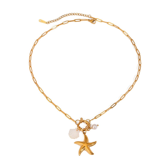 Necklace Stainless Steel Pearl Marine Shell Starfish Geometric Electroplating Women's Jewelry