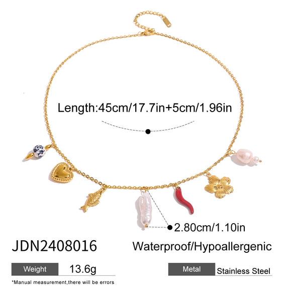 Necklace Stainless Steel Pearl Multipendant Geometric Electroplating Jewelry For Women