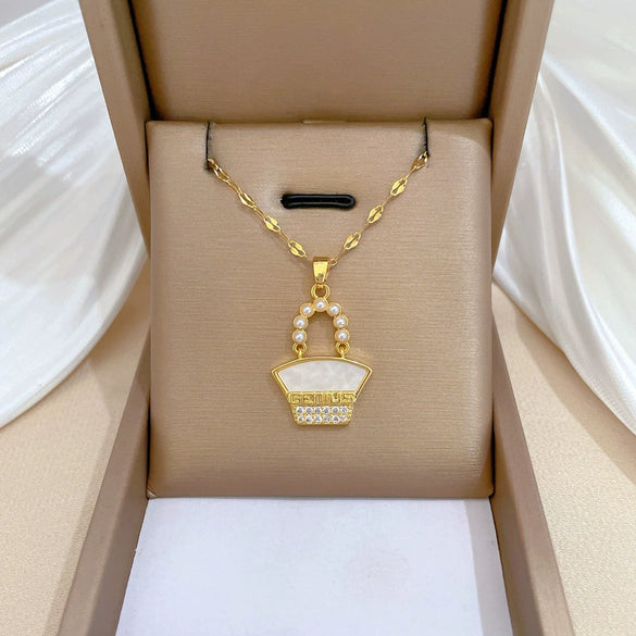 Necklace Stainless Steel Pearl Shell Bag Geometric Light Luxury Elegant Gorgeous For Women