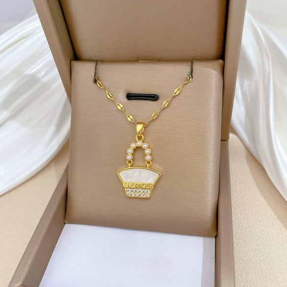 Necklace Stainless Steel Pearl Shell Bag Geometric Light Luxury Elegant Gorgeous For Women