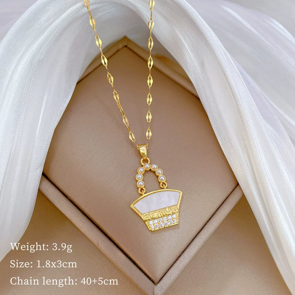 Necklace Stainless Steel Pearl Shell Bag Geometric Light Luxury Elegant Gorgeous For Women