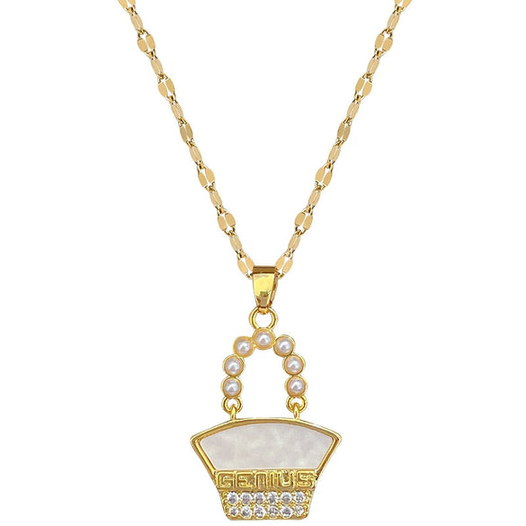 Necklace Stainless Steel Pearl Shell Bag Geometric Light Luxury Elegant Gorgeous For Women