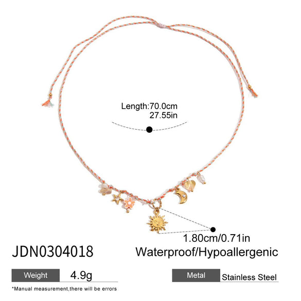 Necklace Stainless Steel Pearl Shell Pink Oil Dripping Geometric Flower Cherry Electroplated For Women