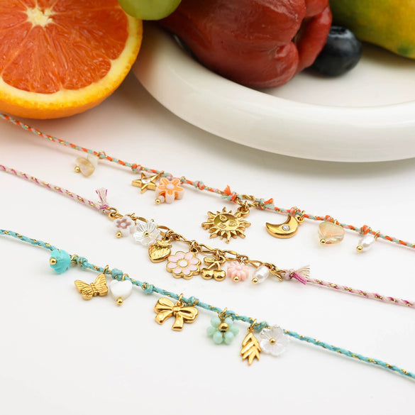 Necklace Stainless Steel Pearl Shell Pink Oil Dripping Geometric Flower Cherry Electroplated For Women