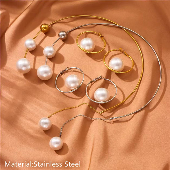 Necklace Stainless Steel Pearl Tassel Geometric Women's Fashion Trendy Simple Niche Design Collar Elegant