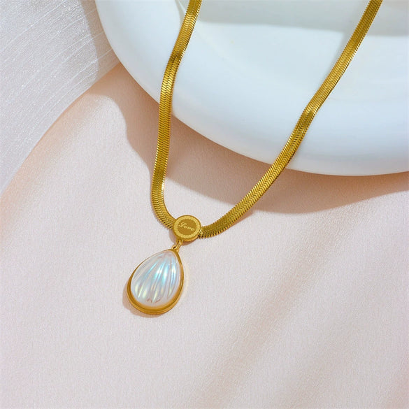 Necklace Stainless Steel Pearl Water Drops Peach Heart Geometric Style For Women