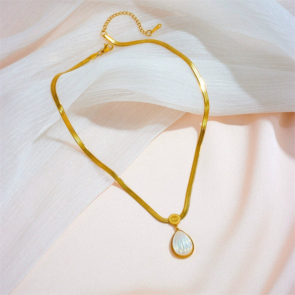 Necklace Stainless Steel Pearl Water Drops Peach Heart Geometric Style For Women