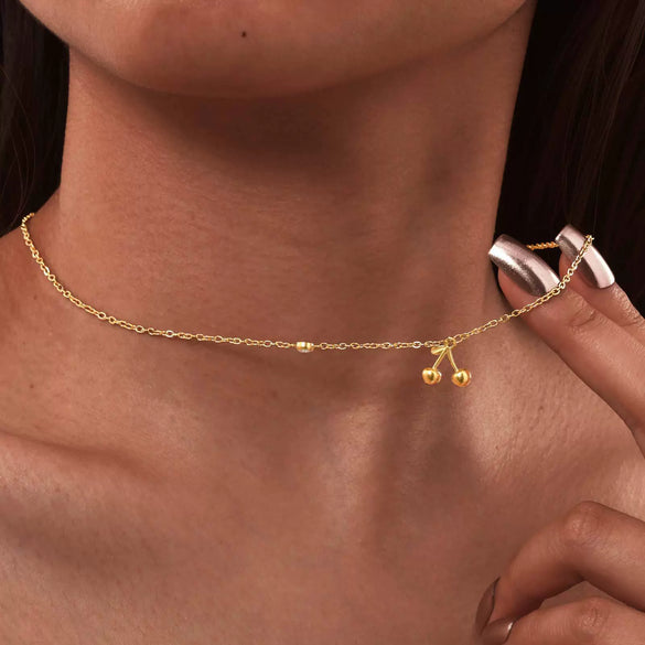 Necklace Stainless Steel Plated 18K Gold Zircon Cherry Ins Style Electroplating