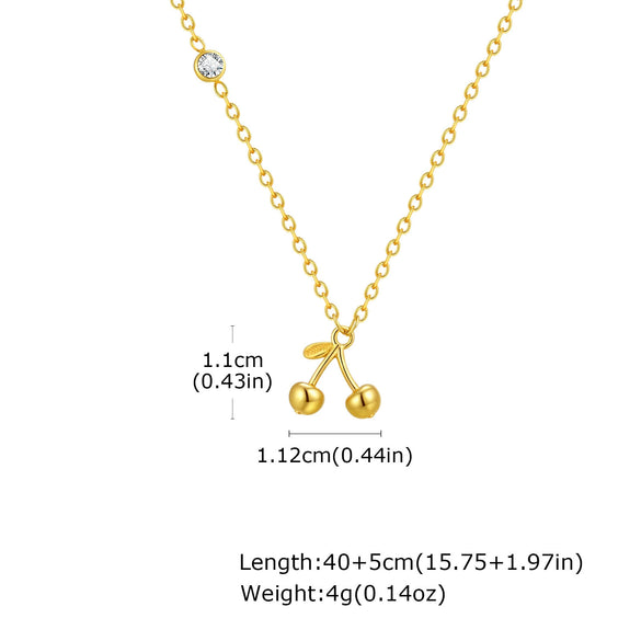 Necklace Stainless Steel Plated 18K Gold Zircon Cherry Ins Style Electroplating