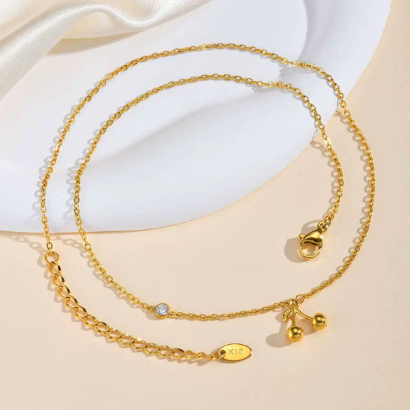 Necklace Stainless Steel Plated 18K Gold Zircon Cherry Ins Style Electroplating