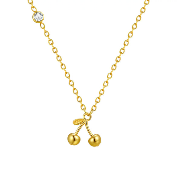 Necklace Stainless Steel Plated 18K Gold Zircon Cherry Ins Style Electroplating