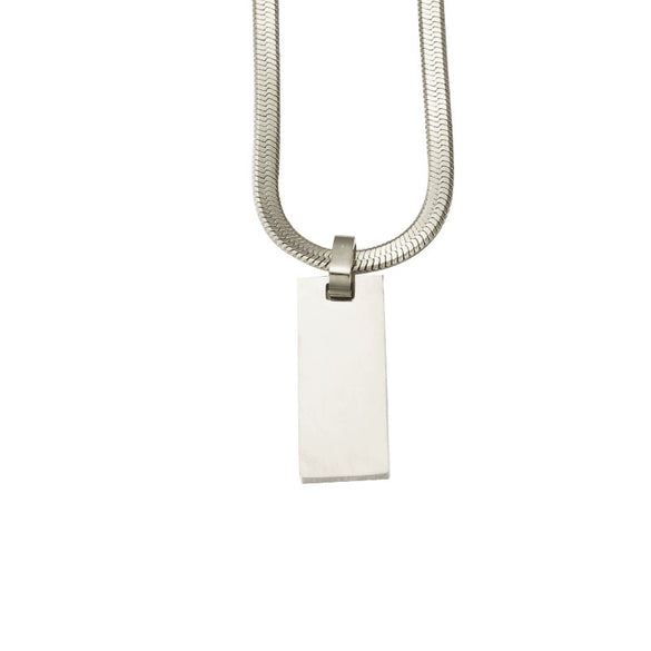 Necklace Stainless Steel Rectangular Geometric Laser Pendant Snake Chain