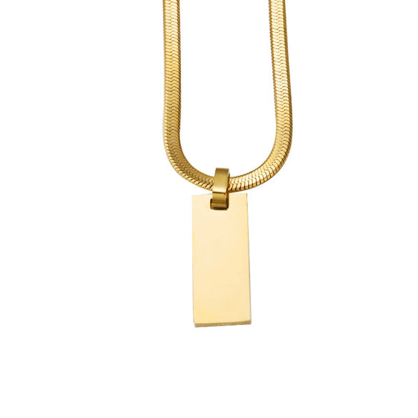 Necklace Stainless Steel Rectangular Geometric Laser Pendant Snake Chain