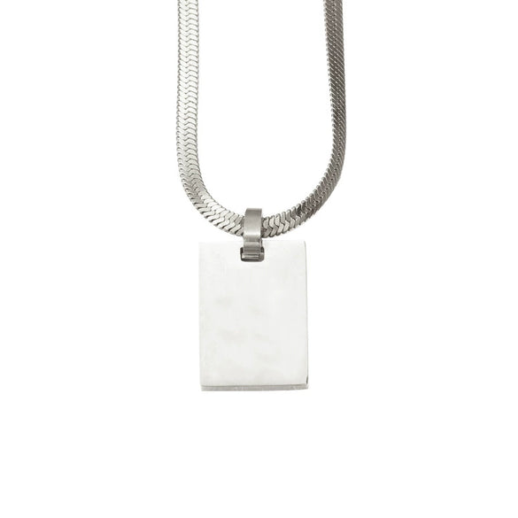 Necklace Stainless Steel Rectangular Geometric Laser Pendant Snake Chain