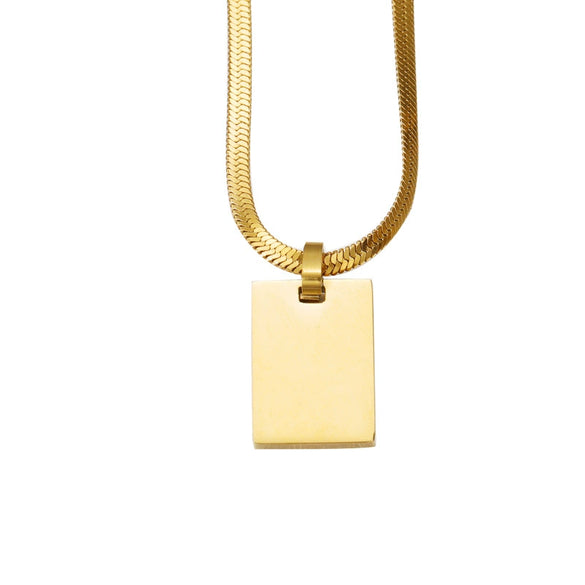 Necklace Stainless Steel Rectangular Geometric Laser Pendant Snake Chain