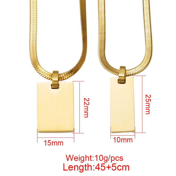 Necklace Stainless Steel Rectangular Geometric Laser Pendant Snake Chain
