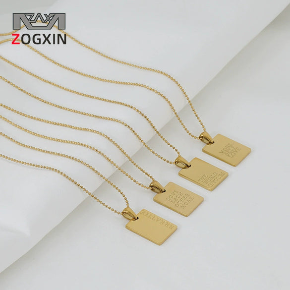 Necklace 316L Stainless Steel Rectangular Letter 316L Stainless Steel Pendant Electroplating