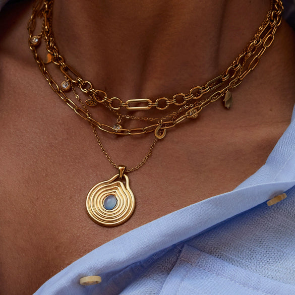 Necklace Stainless Steel Resin Rib Pendant Electroplating