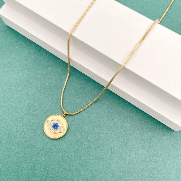 Necklace Stainless Steel Retro Geometric Electroplating Oil Drop Pendant Snake Bone Chain