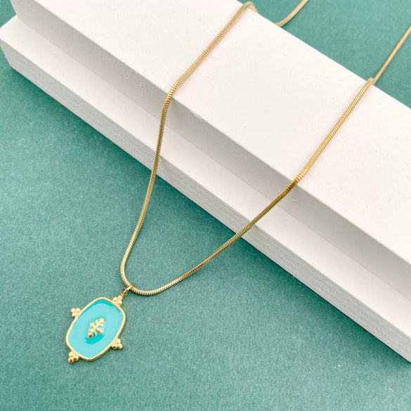 Necklace Stainless Steel Retro Geometric Electroplating Oil Drop Pendant Snake Bone Chain