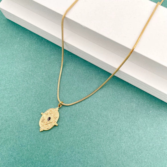 Necklace Stainless Steel Retro Geometric Electroplating Oil Drop Pendant Snake Bone Chain