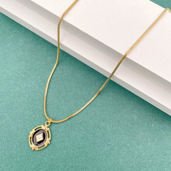 Necklace Stainless Steel Retro Geometric Electroplating Oil Drop Pendant Snake Bone Chain