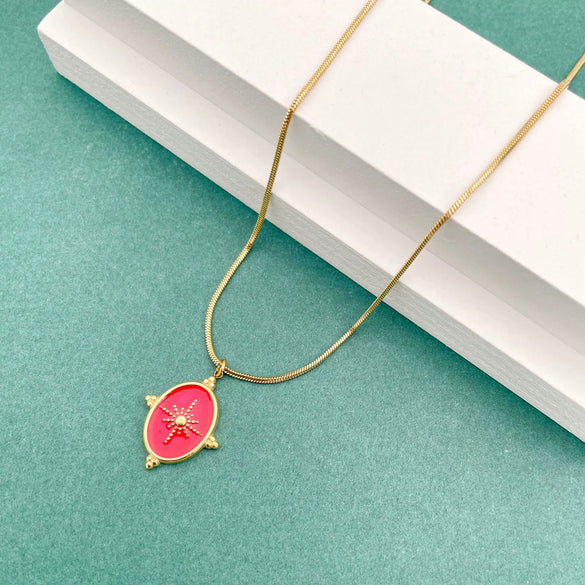Necklace Stainless Steel Retro Geometric Electroplating Oil Drop Pendant Snake Bone Chain