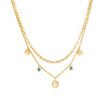 Necklace Stainless Steel Round Pendant Doublelayer Chain Fashion Retro Simple With Turquoise Life Tree And Diamond Embedded Electroplating
