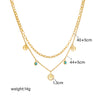 Necklace Stainless Steel Round Pendant Doublelayer Chain Fashion Retro Simple With Turquoise Life Tree And Diamond Embedded Electroplating