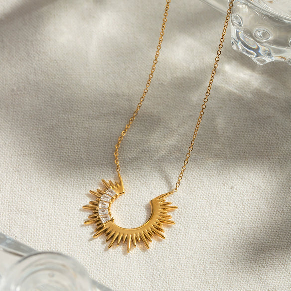 Necklace Stainless Steel Semicircle Sunflower Geometric Electroplating Jewelry For Women