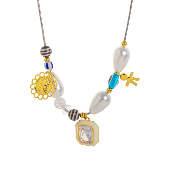 Necklace Stainless Steel 925 Silver Inlaid With Gold Geometric Animal Zodiac Minimalist Design