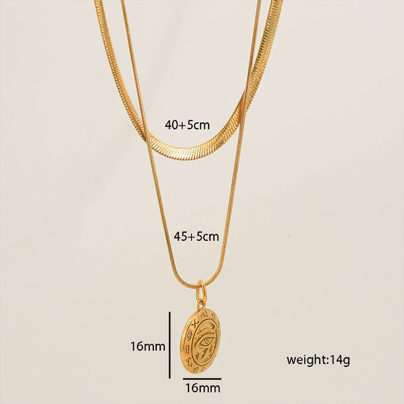 Necklace Stainless Steel Snake Bone Chain Hiphop Double Chain Ushape Electroplated Devil's Eye Pendant Unisex