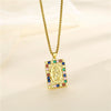 Necklace Stainless Steel Square Mixed Gem Inlay Electroplating Pendant For Women