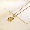 Necklace Stainless Steel Square Mixed Gem Inlay Electroplating Pendant For Women