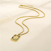 Necklace Stainless Steel Square Mixed Gem Inlay Electroplating Pendant For Women