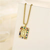 Necklace Stainless Steel Square Mixed Gem Inlay Electroplating Pendant For Women