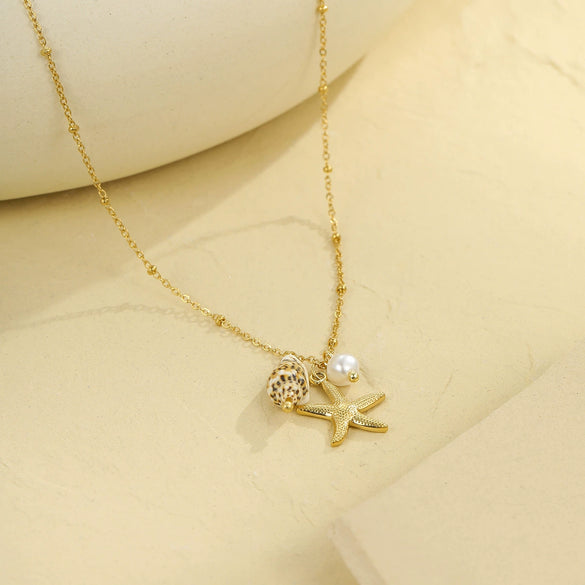 Necklace Stainless Steel Starfish And Conch Geometric Electroplating Ocean Style Fashion Women's