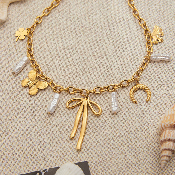 Necklace Stainless Steel Titanium Steel Bow Pattern Electroplating Original Design Minimalist Women's