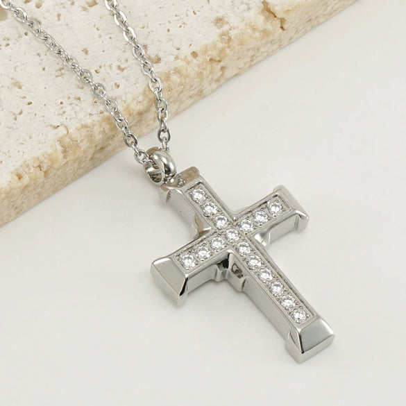 Necklace 316L Stainless Steel 316L Stainless Steel Cross Inlaid Zircon Fashion Simple Style For Women