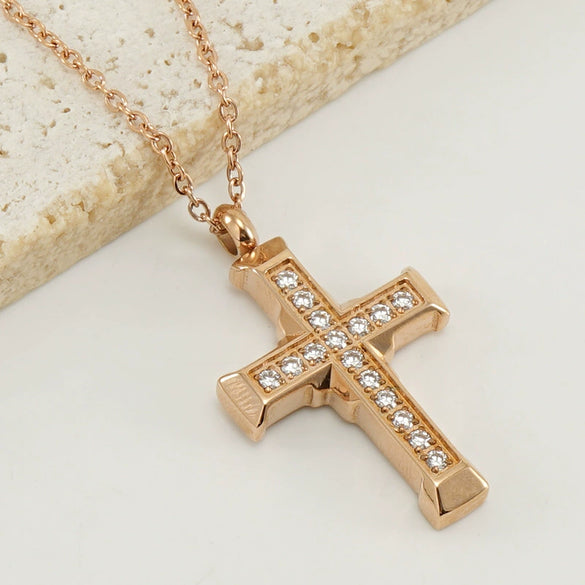 Necklace 316L Stainless Steel 316L Stainless Steel Cross Inlaid Zircon Fashion Simple Style For Women