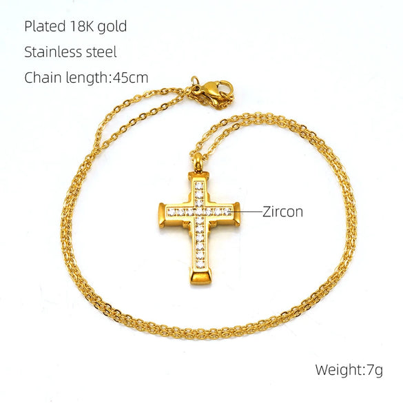 Necklace 316L Stainless Steel 316L Stainless Steel Cross Inlaid Zircon Fashion Simple Style For Women